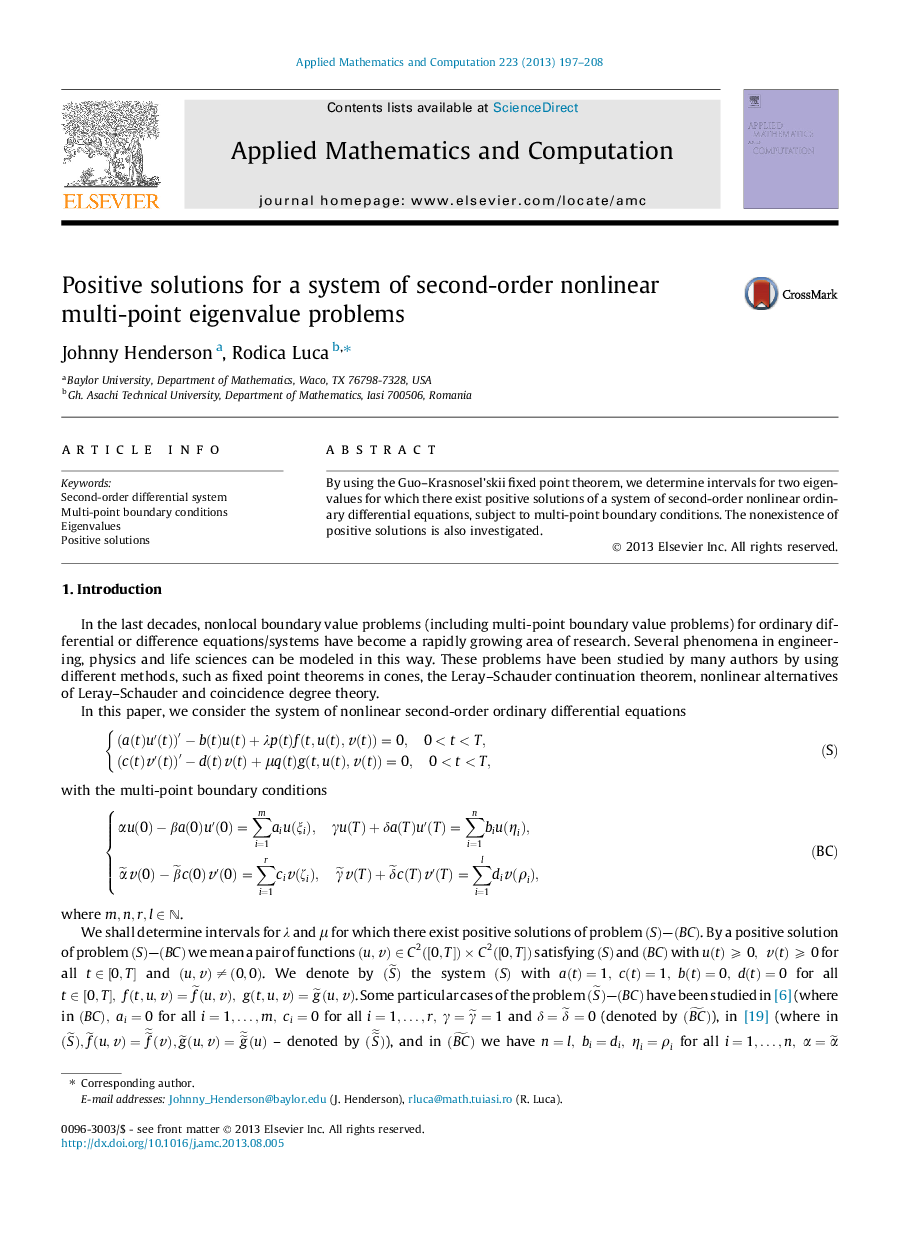 Positive solutions for a system of second-order nonlinear multi-point eigenvalue problems