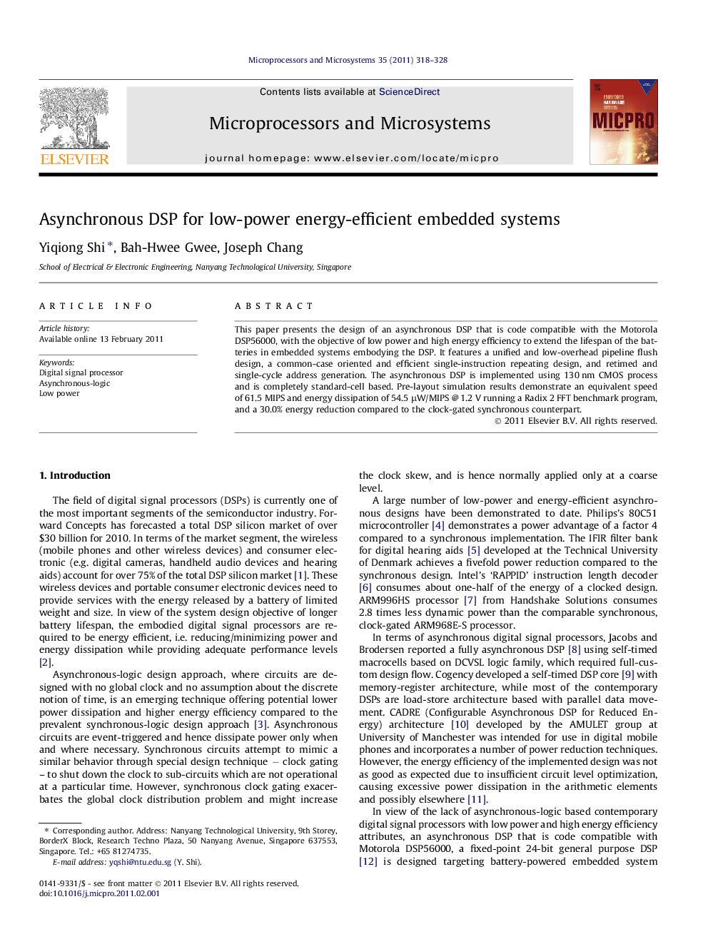 Asynchronous DSP for low-power energy-efficient embedded systems