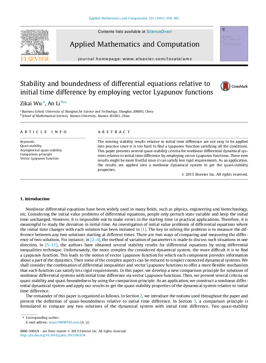 Stability and boundedness of differential equations relative to initial time difference by employing vector Lyapunov functions