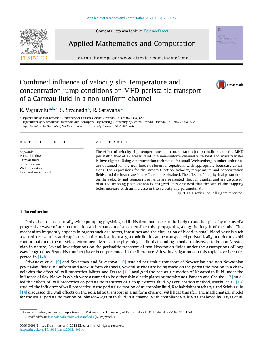 Combined influence of velocity slip, temperature and concentration jump conditions on MHD peristaltic transport of a Carreau fluid in a non-uniform channel