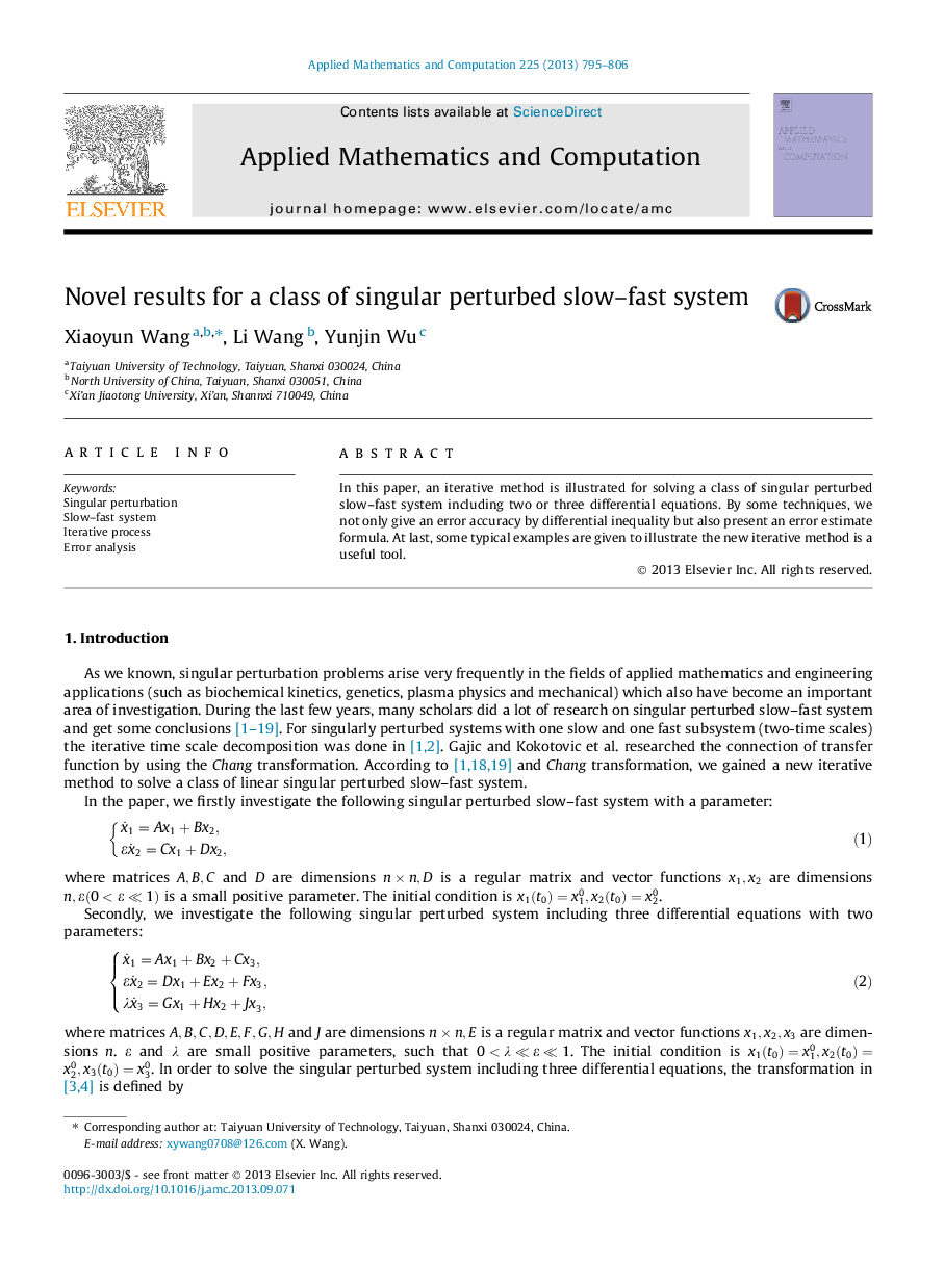 Novel results for a class of singular perturbed slow–fast system