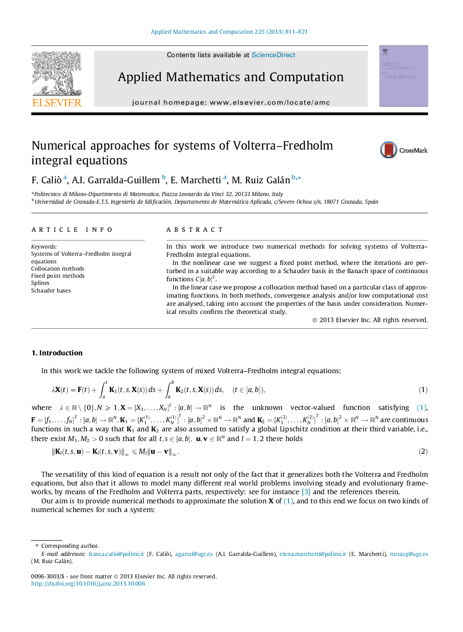 Numerical approaches for systems of Volterra–Fredholm integral equations