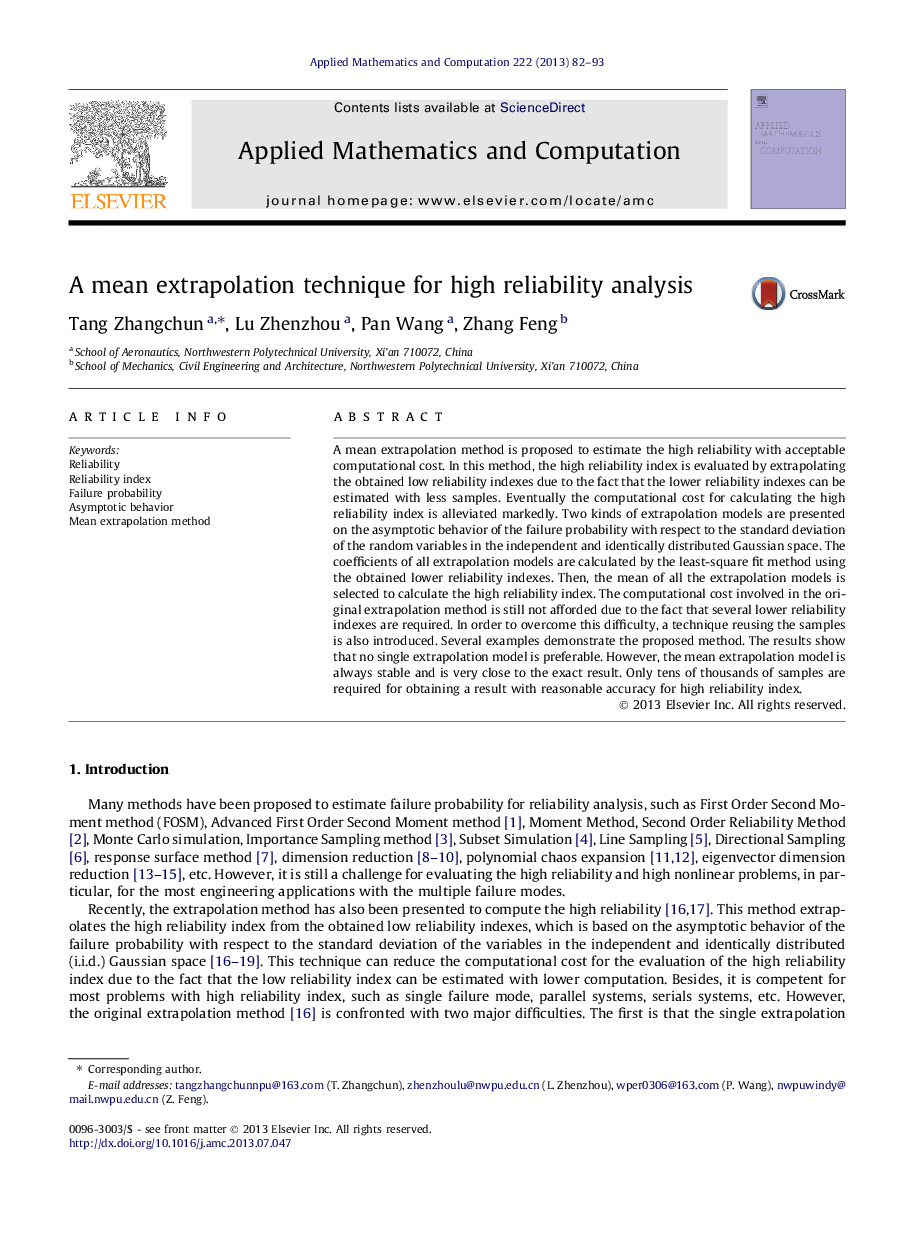 A mean extrapolation technique for high reliability analysis