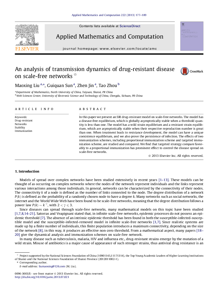 An analysis of transmission dynamics of drug-resistant disease on scale-free networks