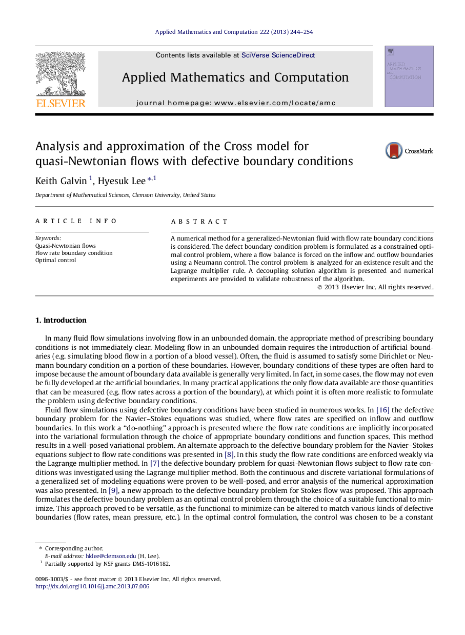 Analysis and approximation of the Cross model for quasi-Newtonian flows with defective boundary conditions