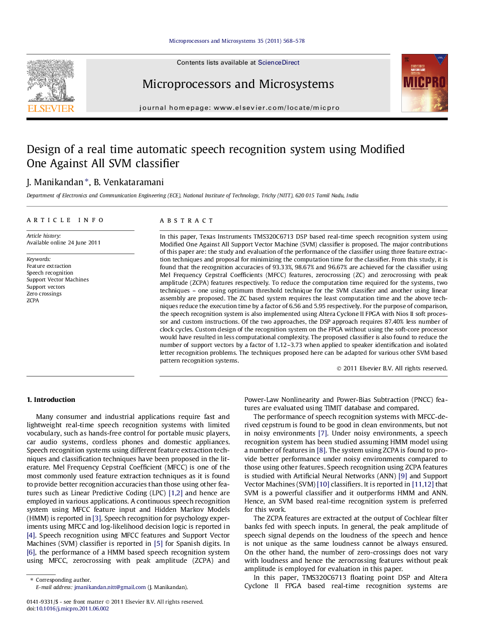 Design of a real time automatic speech recognition system using Modified One Against All SVM classifier