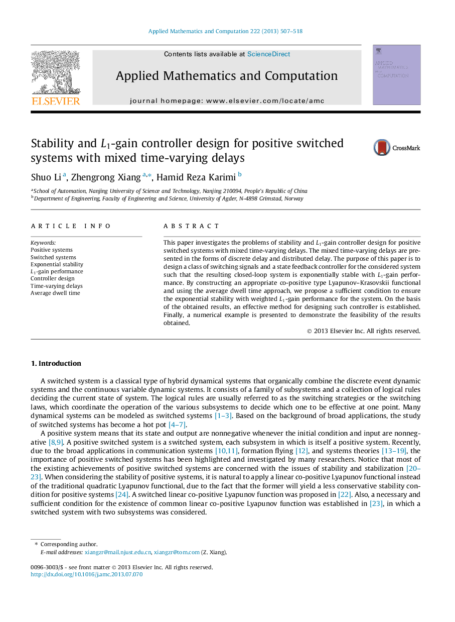 Stability and L1L1-gain controller design for positive switched systems with mixed time-varying delays