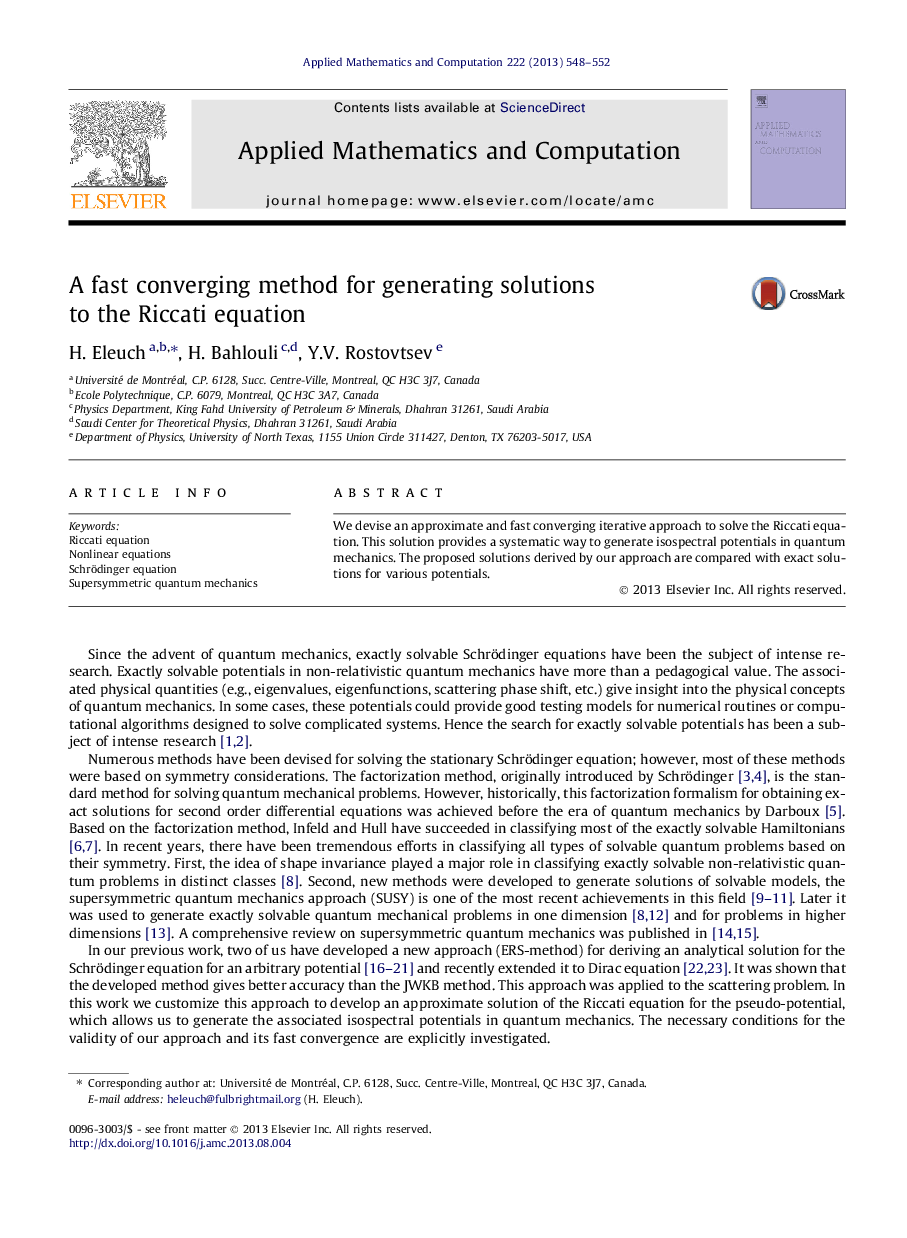 A fast converging method for generating solutions to the Riccati equation