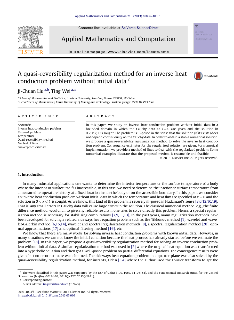 A quasi-reversibility regularization method for an inverse heat conduction problem without initial data 