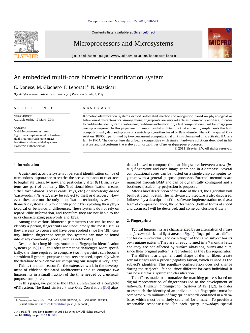 An embedded multi-core biometric identification system