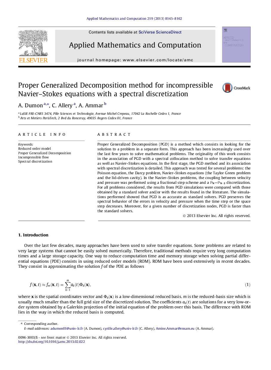 Proper Generalized Decomposition method for incompressible Navier–Stokes equations with a spectral discretization