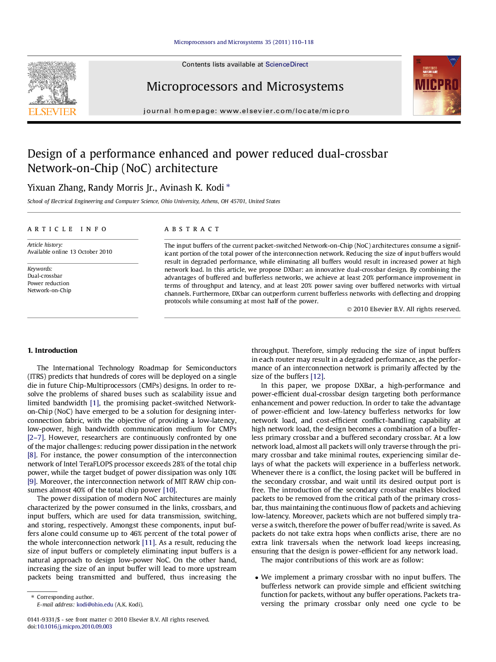 Design of a performance enhanced and power reduced dual-crossbar Network-on-Chip (NoC) architecture