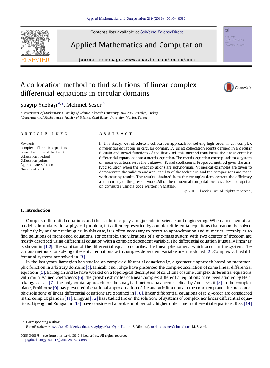 A collocation method to find solutions of linear complex differential equations in circular domains