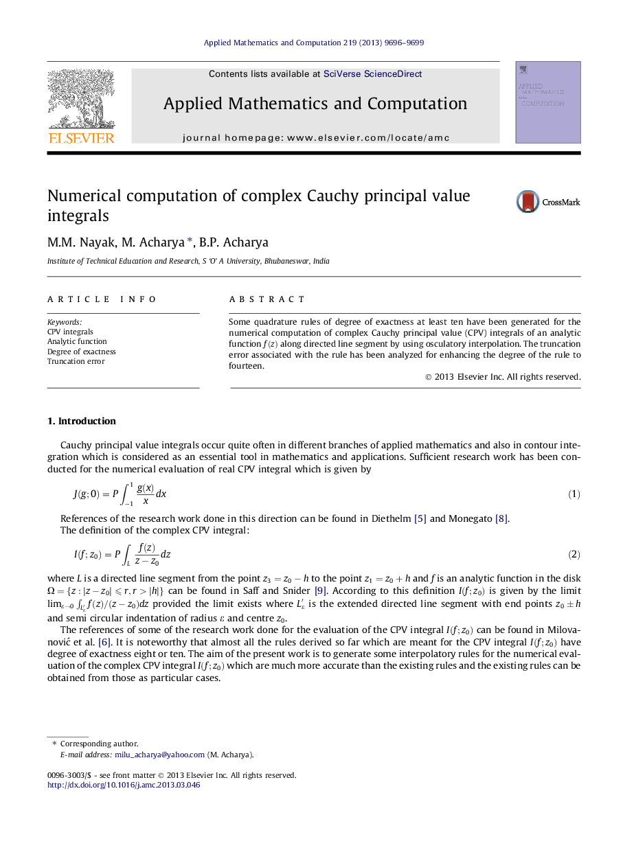 Numerical computation of complex Cauchy principal value integrals