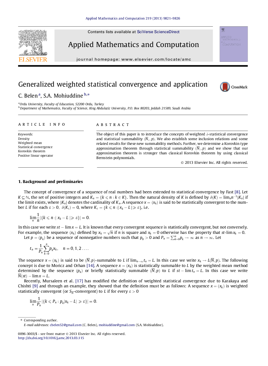 Generalized weighted statistical convergence and application