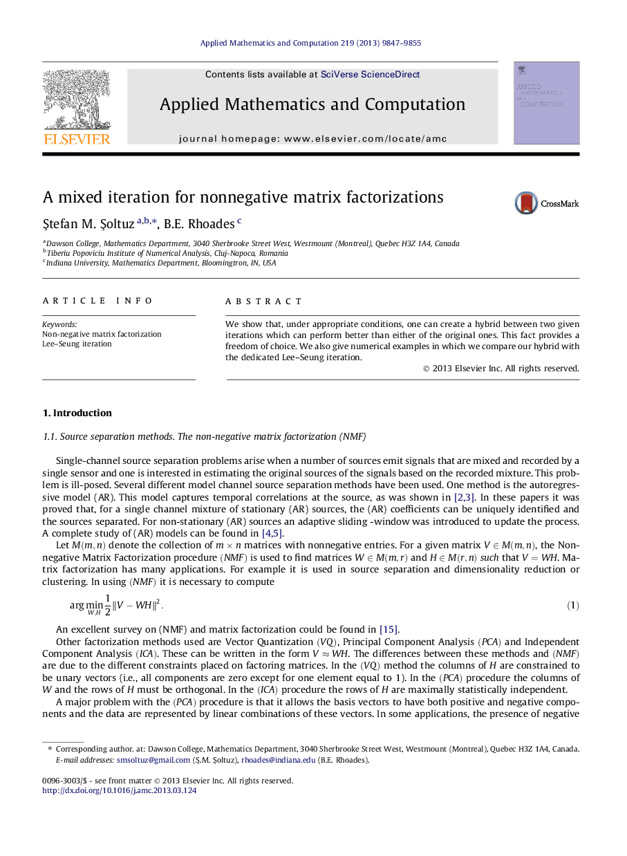 A mixed iteration for nonnegative matrix factorizations