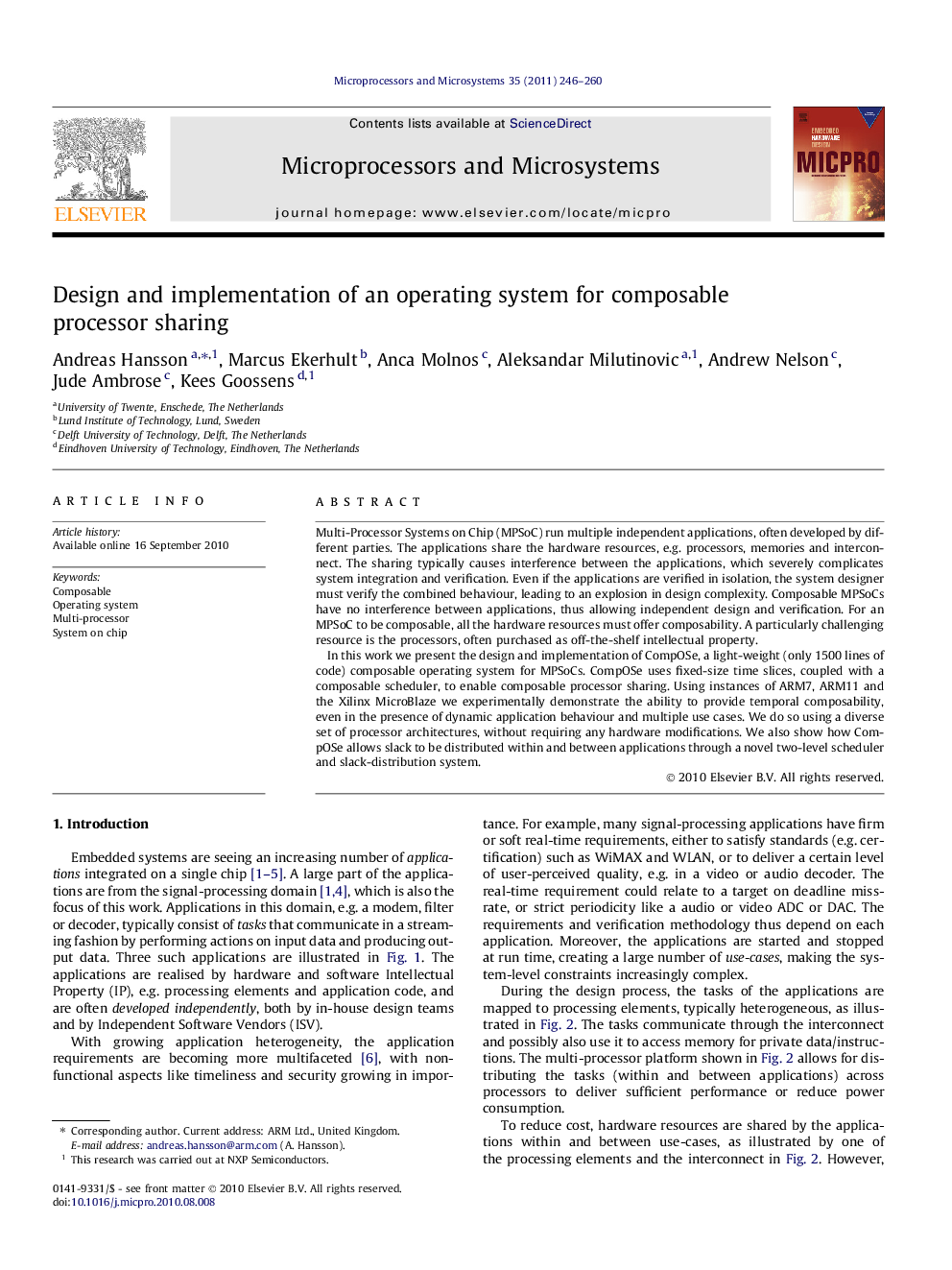 Design and implementation of an operating system for composable processor sharing