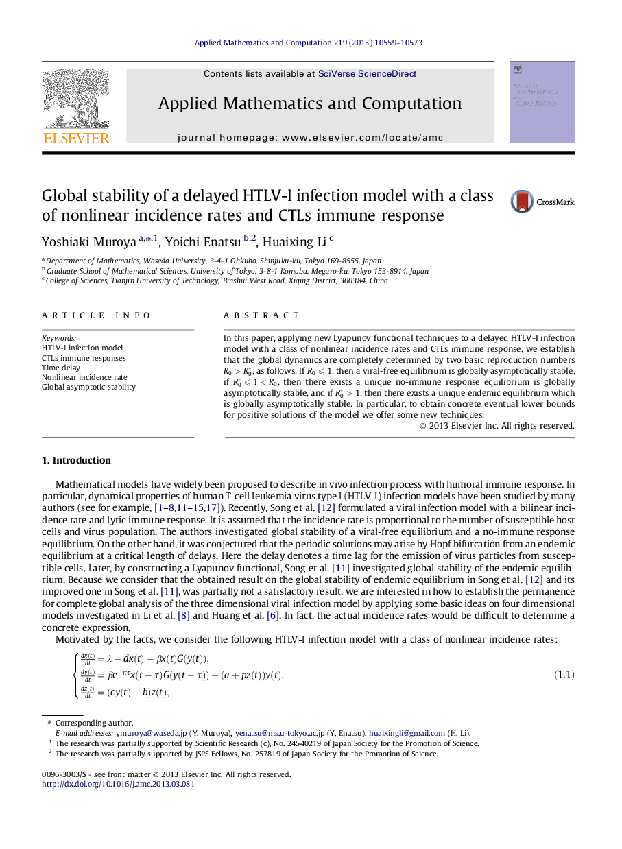 Global stability of a delayed HTLV-I infection model with a class of nonlinear incidence rates and CTLs immune response