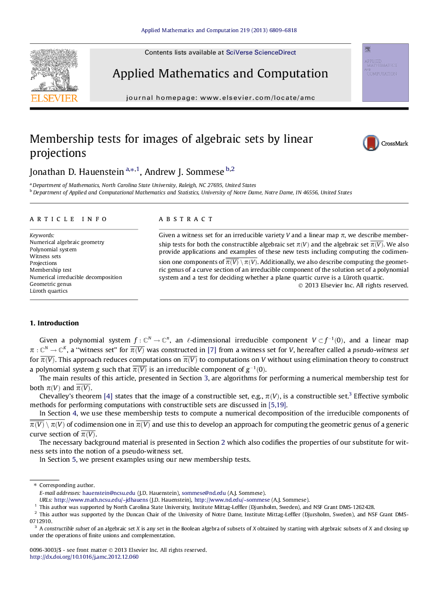 Membership tests for images of algebraic sets by linear projections