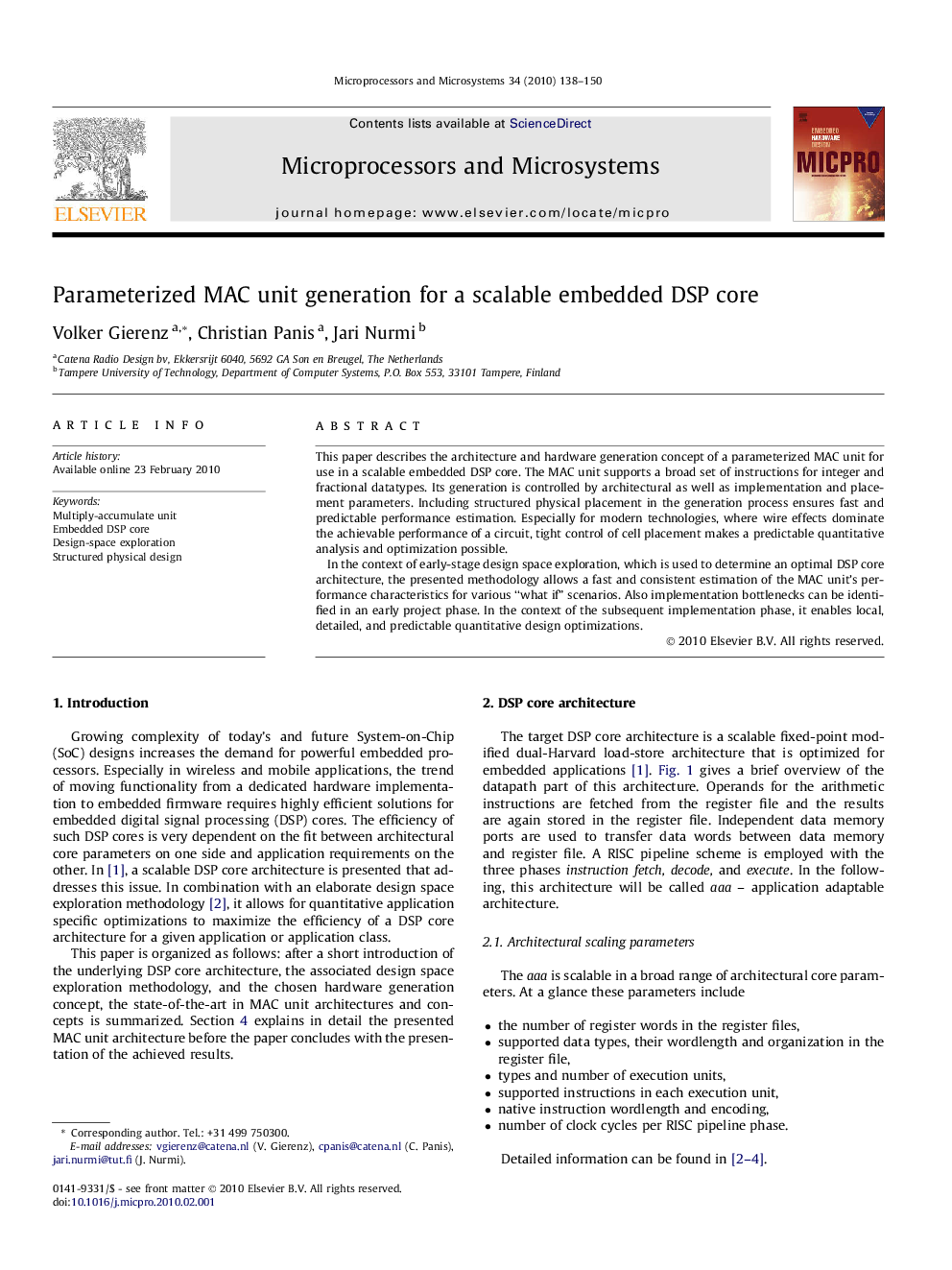 Parameterized MAC unit generation for a scalable embedded DSP core