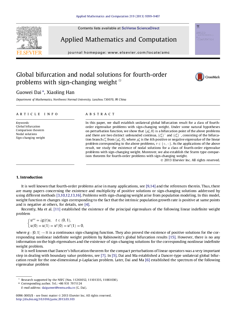 Global bifurcation and nodal solutions for fourth-order problems with sign-changing weight 