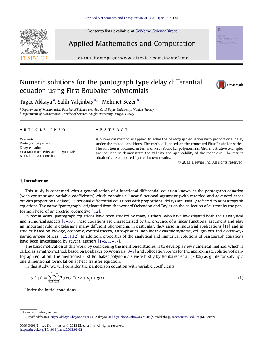 Numeric solutions for the pantograph type delay differential equation using First Boubaker polynomials