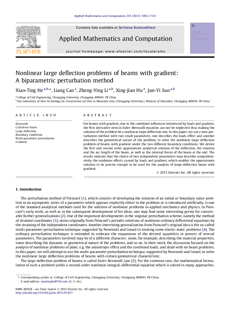 Nonlinear large deflection problems of beams with gradient: A biparametric perturbation method