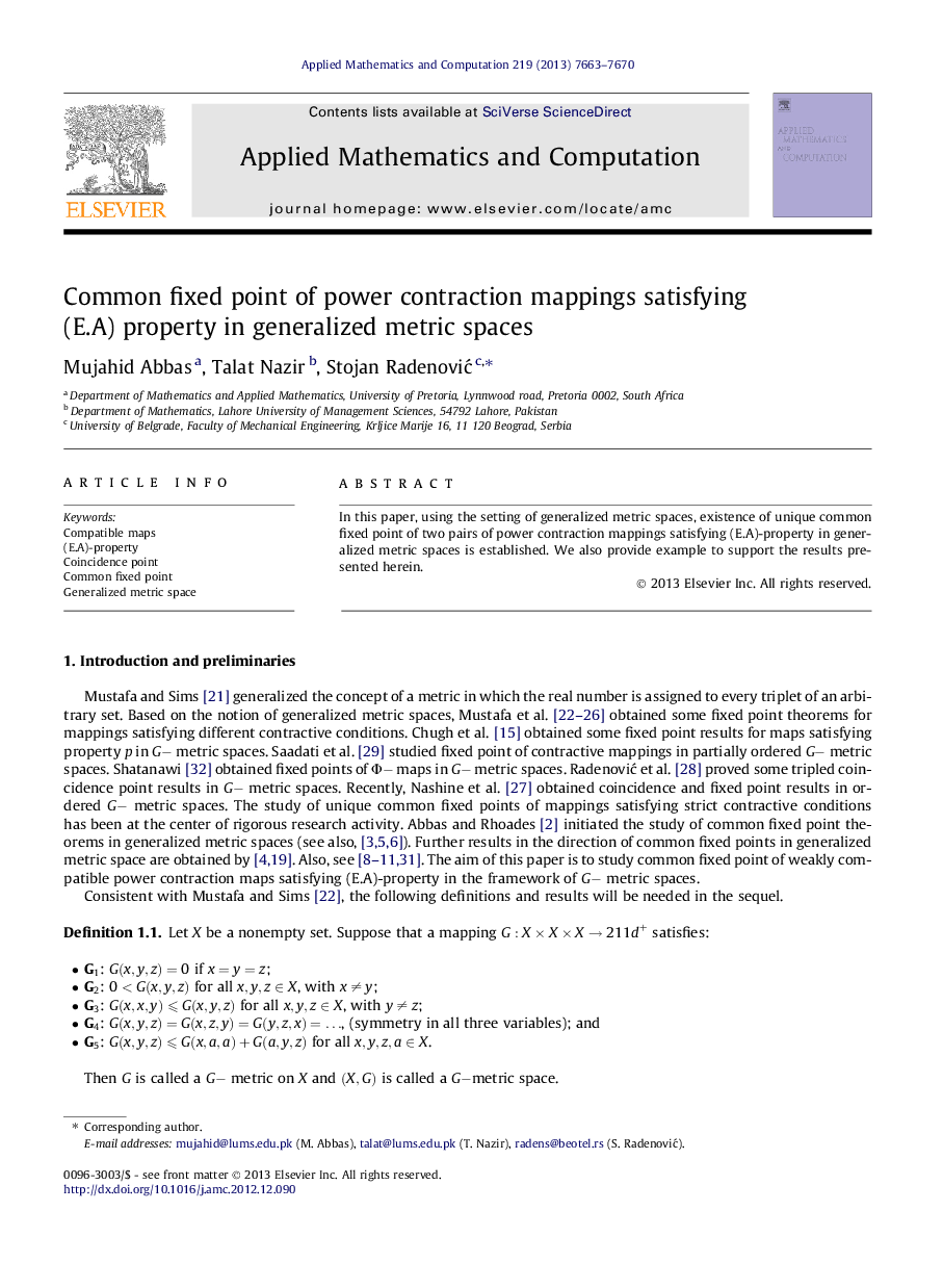 Common fixed point of power contraction mappings satisfying (E.A) property in generalized metric spaces