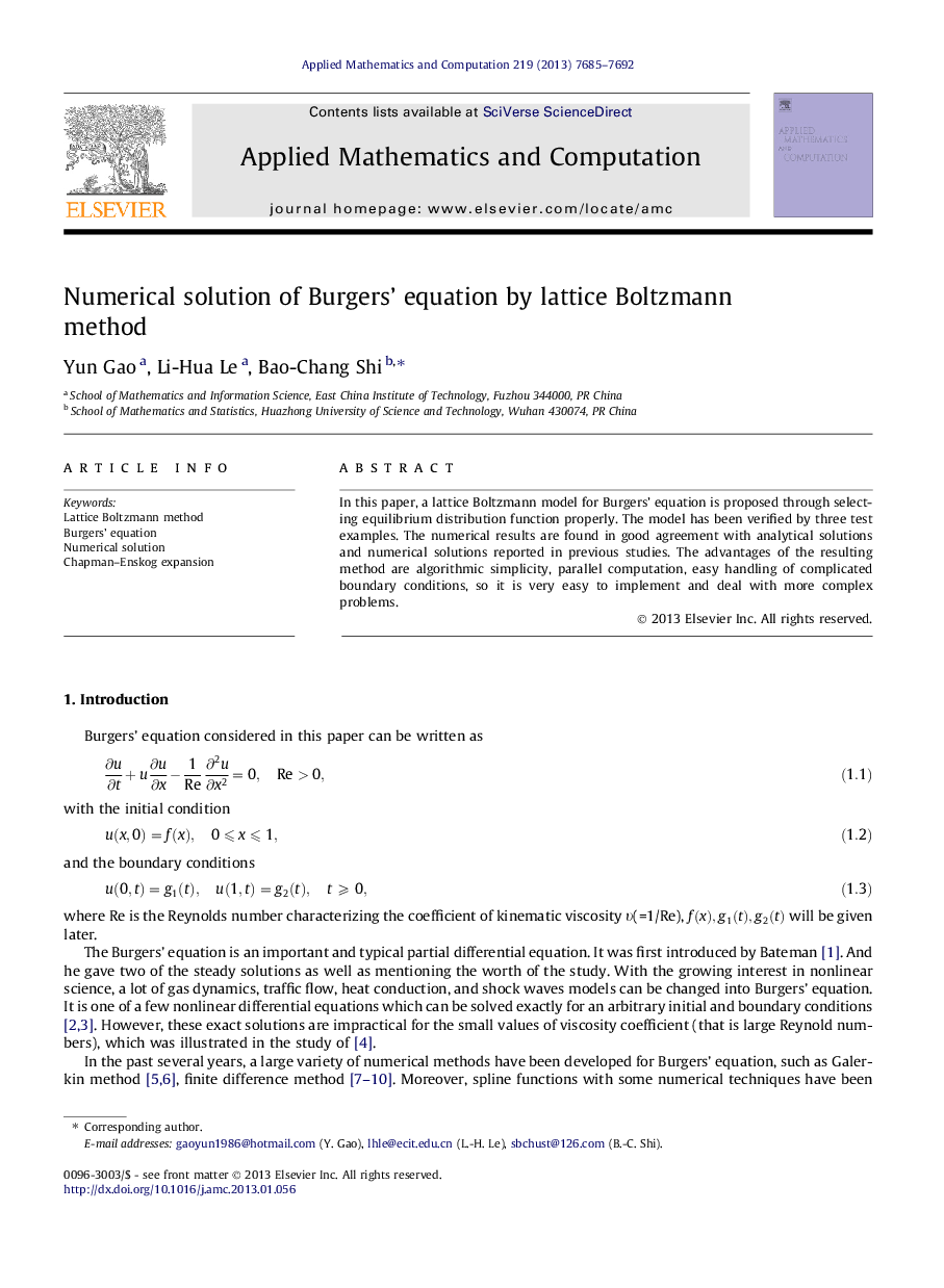 Numerical solution of Burgers' equation by lattice Boltzmann method