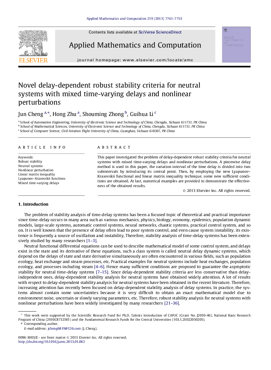 Novel delay-dependent robust stability criteria for neutral systems with mixed time-varying delays and nonlinear perturbations