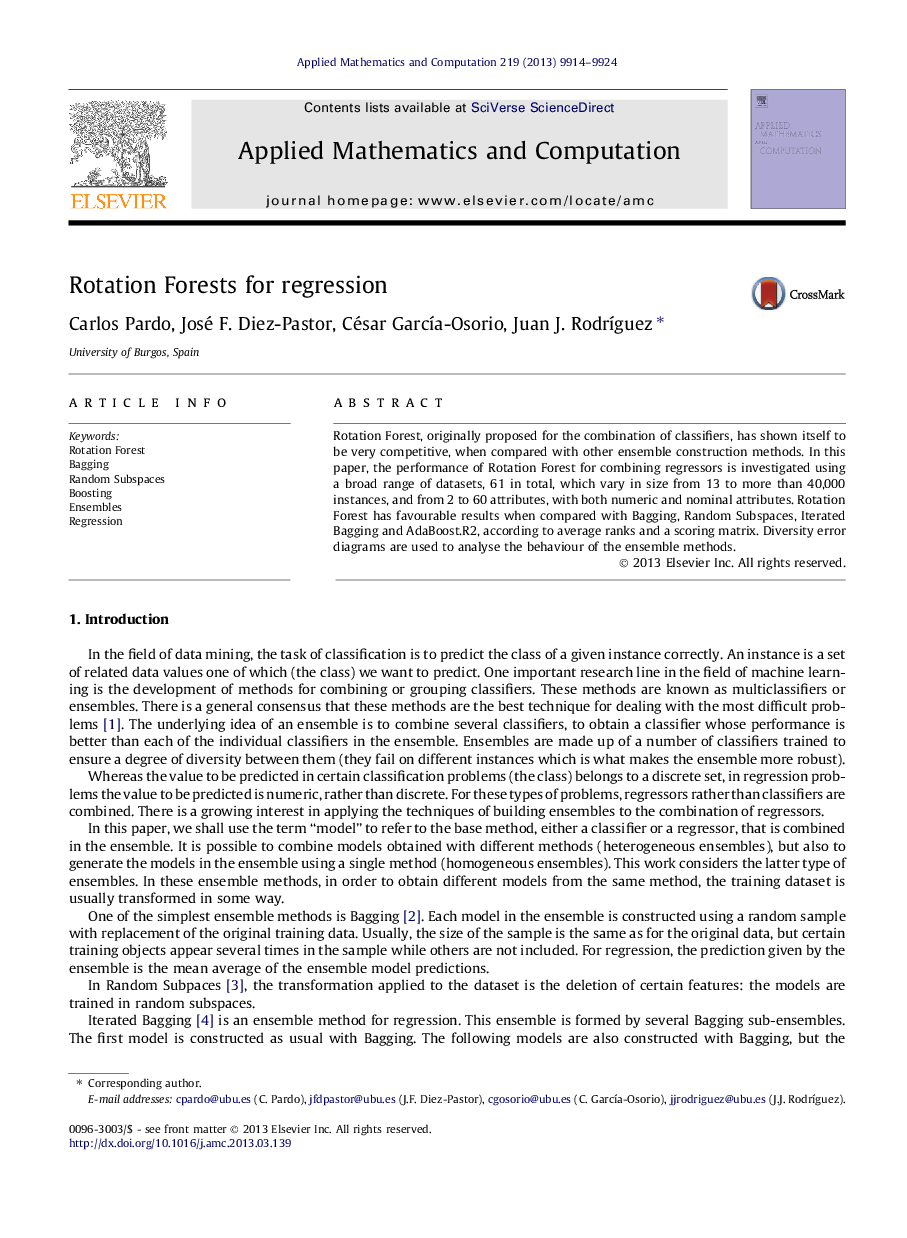 Rotation Forests for regression