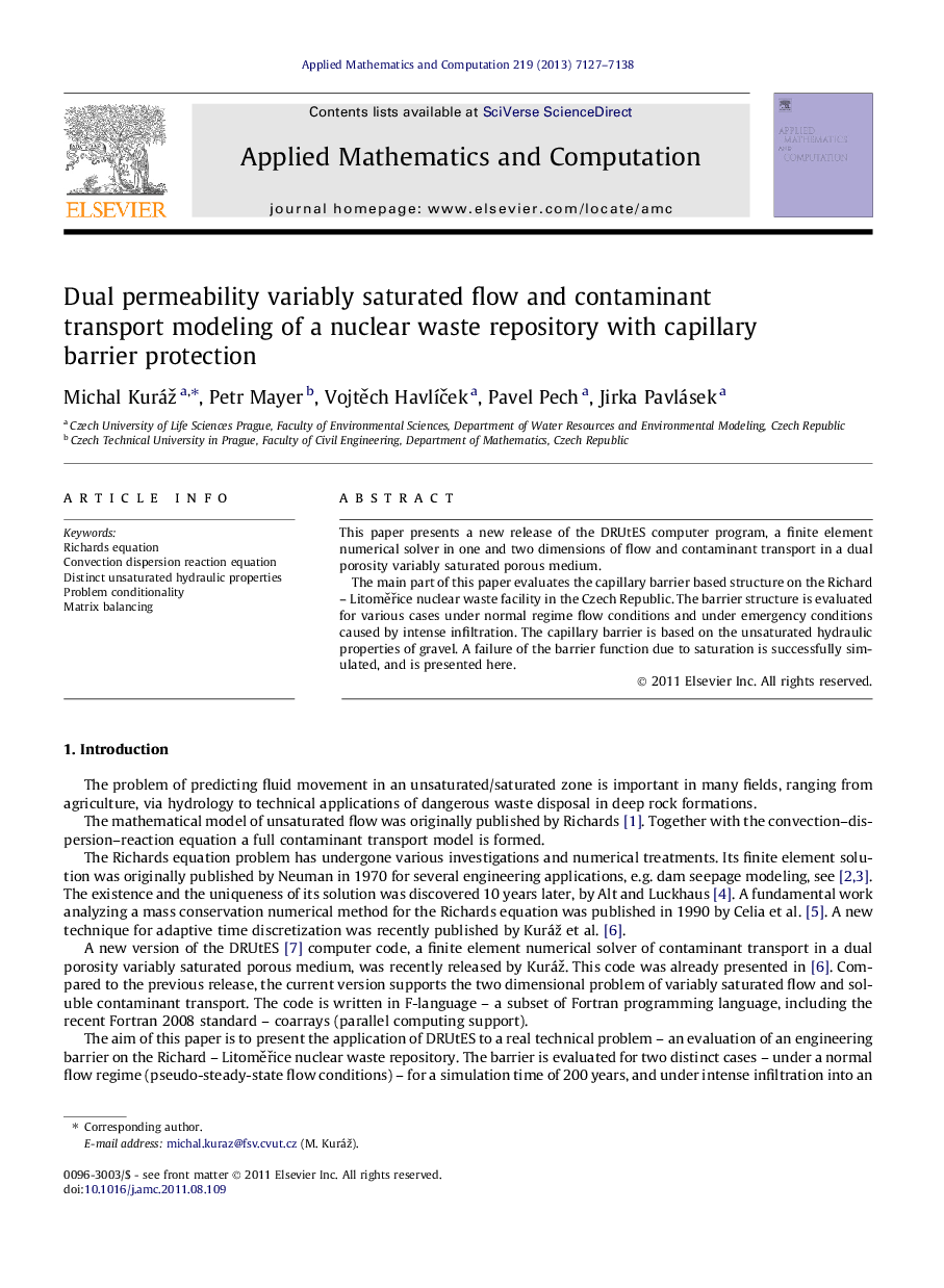 Dual permeability variably saturated flow and contaminant transport modeling of a nuclear waste repository with capillary barrier protection