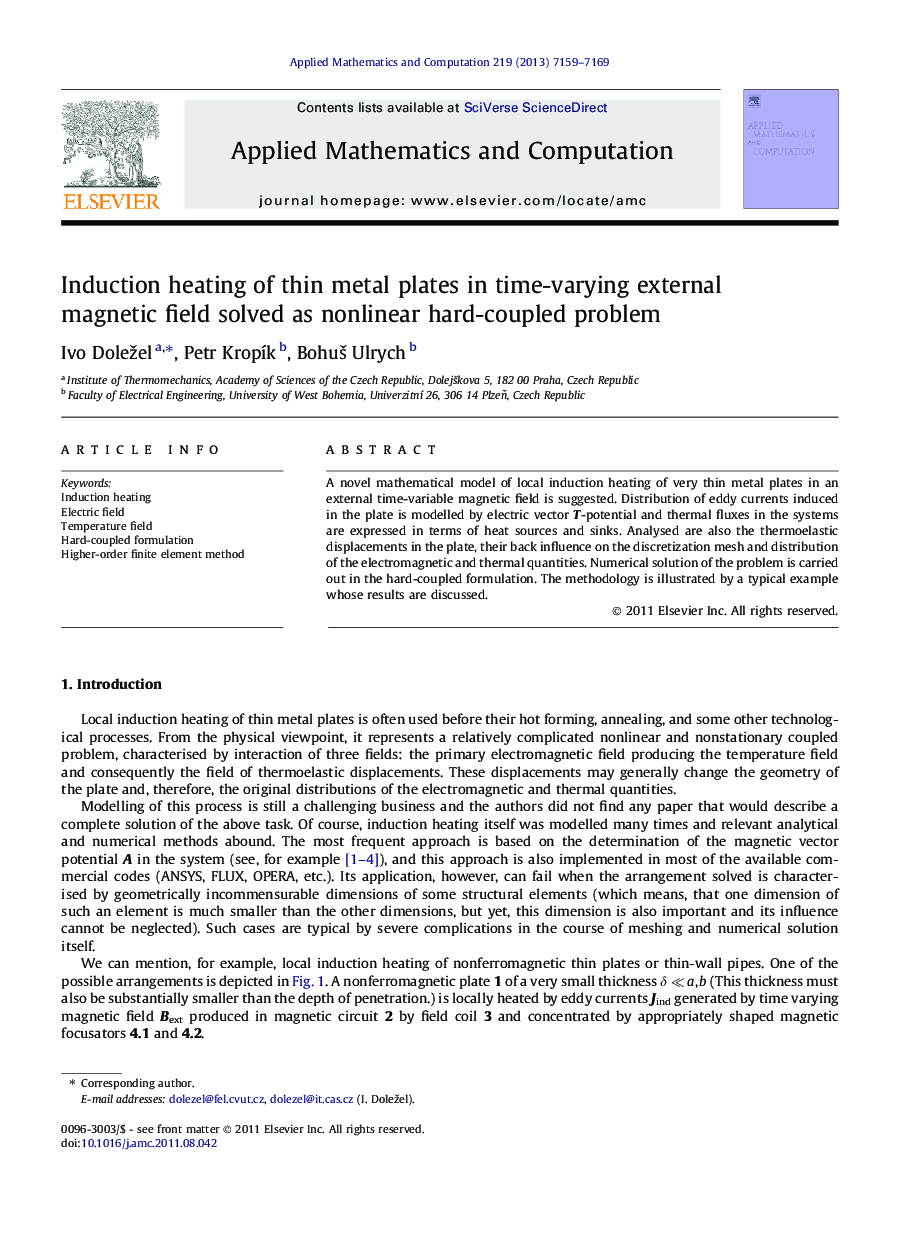 Induction heating of thin metal plates in time-varying external magnetic field solved as nonlinear hard-coupled problem