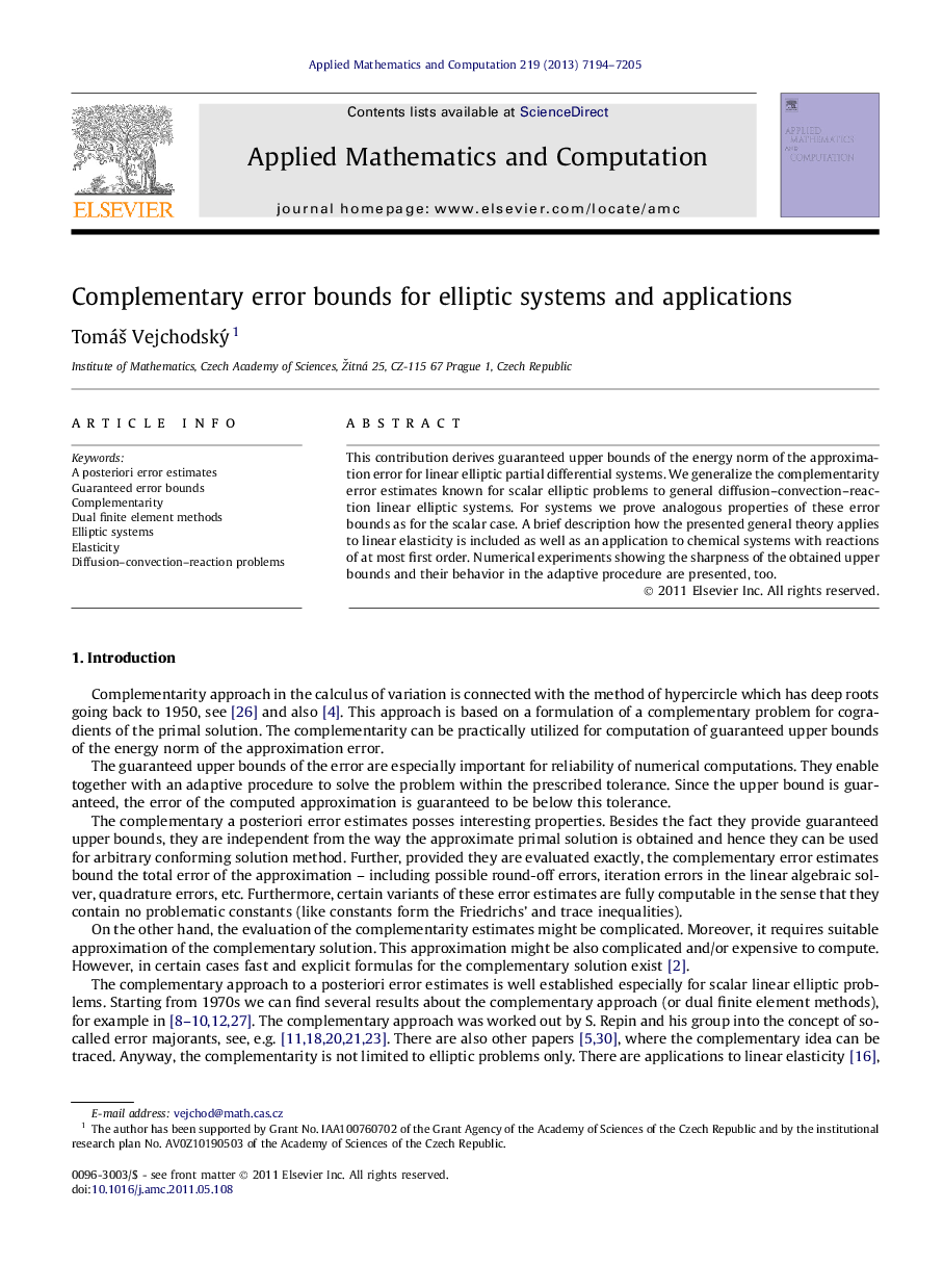 Complementary error bounds for elliptic systems and applications