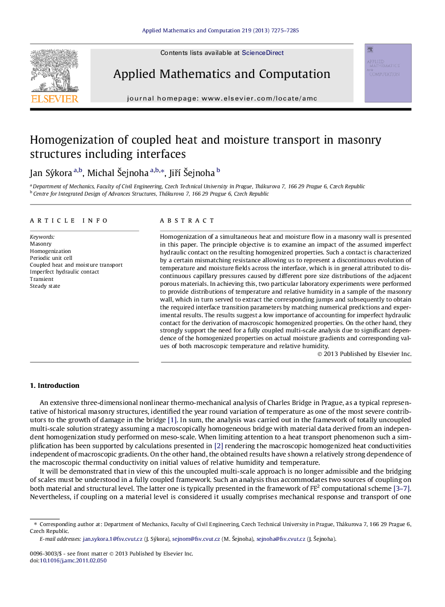 Homogenization of coupled heat and moisture transport in masonry structures including interfaces