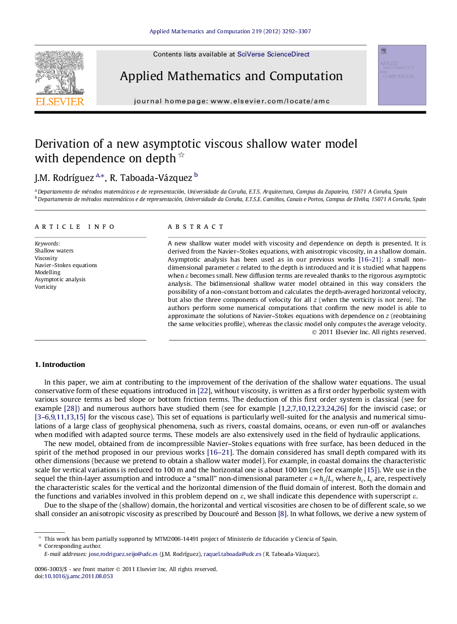 Derivation of a new asymptotic viscous shallow water model with dependence on depth 