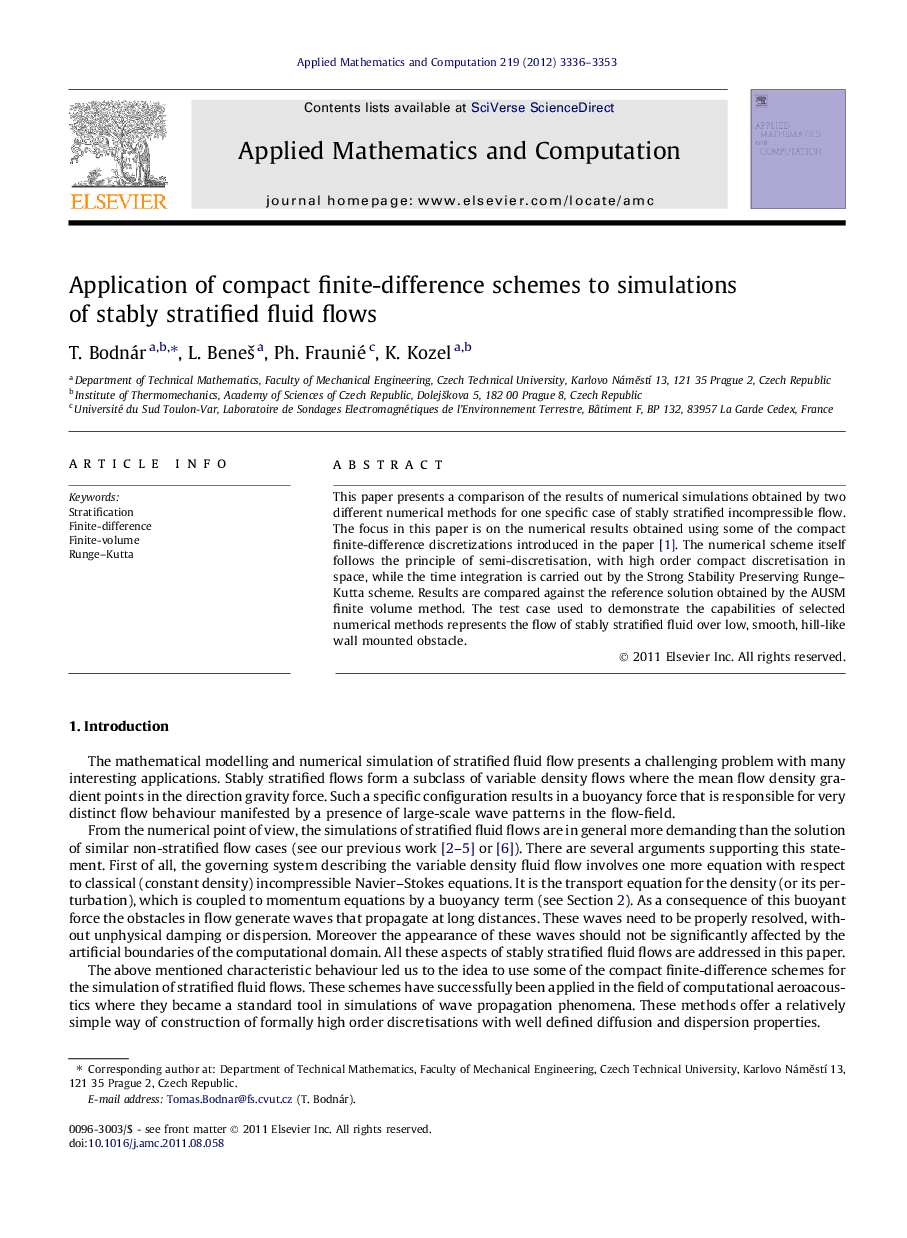 Application of compact finite-difference schemes to simulations of stably stratified fluid flows