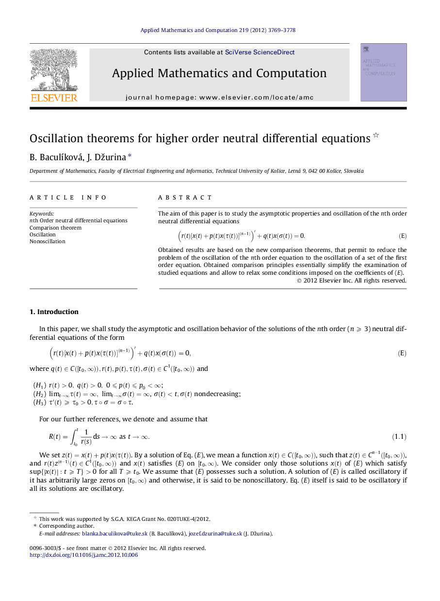 Oscillation theorems for higher order neutral differential equations 