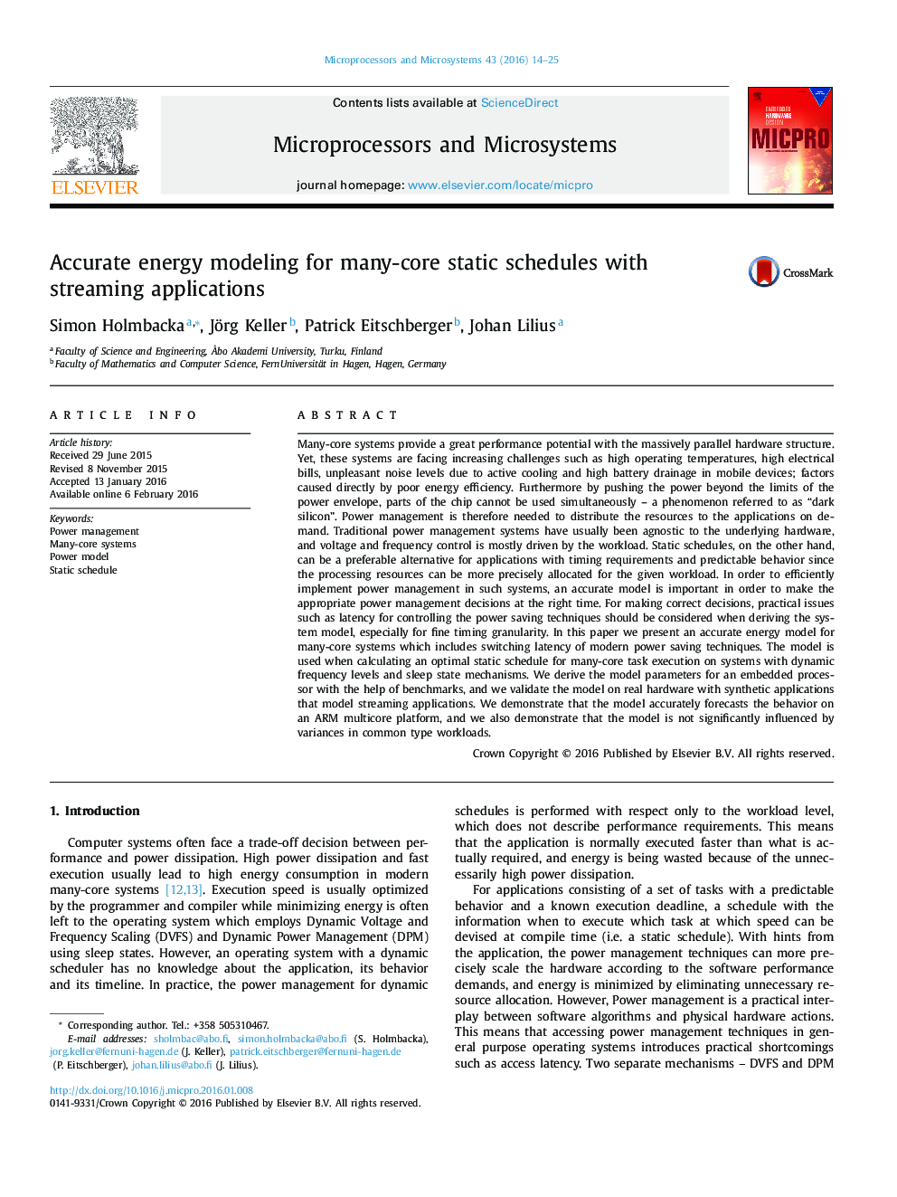 Accurate energy modeling for many-core static schedules with streaming applications