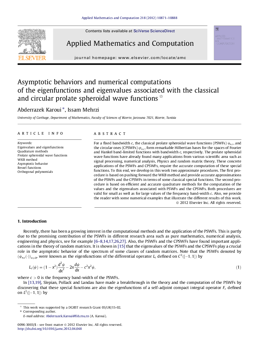 Asymptotic behaviors and numerical computations of the eigenfunctions and eigenvalues associated with the classical and circular prolate spheroidal wave functions