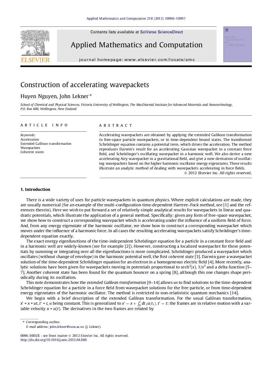 Construction of accelerating wavepackets