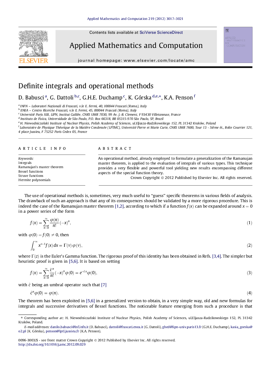 Definite integrals and operational methods