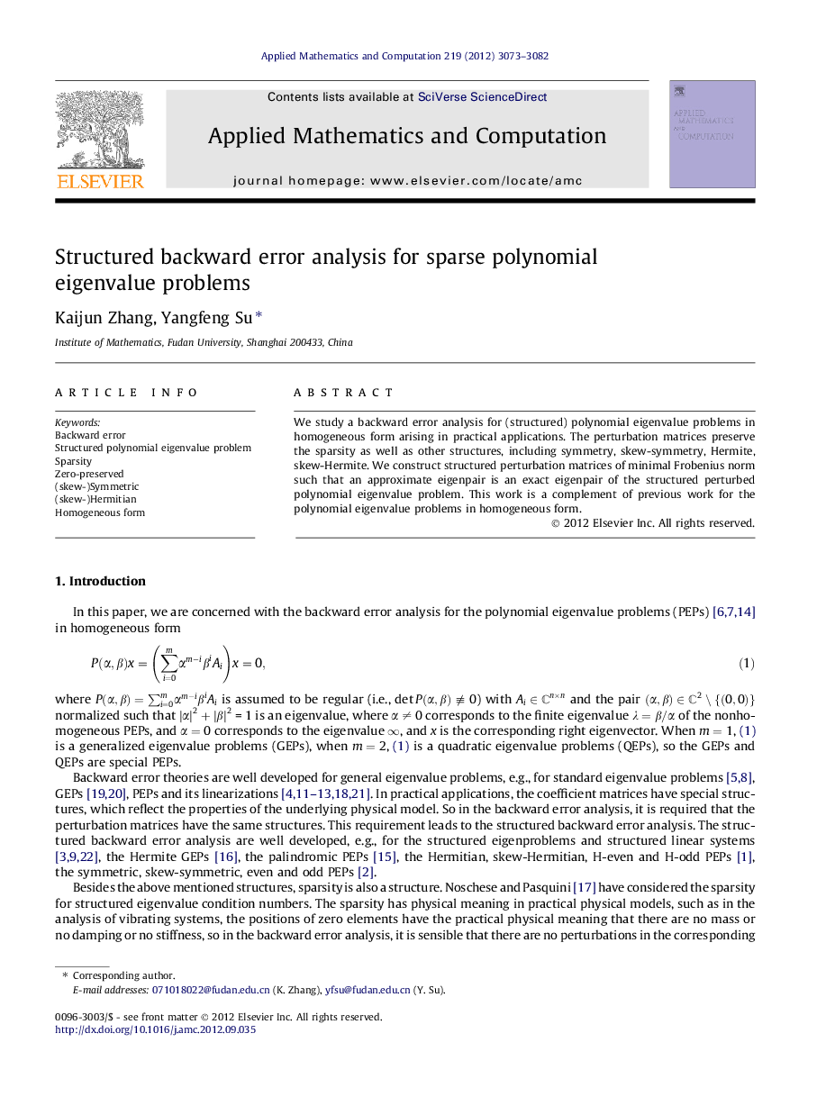 Structured backward error analysis for sparse polynomial eigenvalue problems