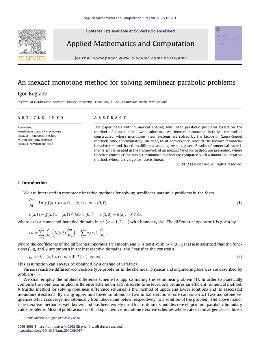 An inexact monotone method for solving semilinear parabolic problems