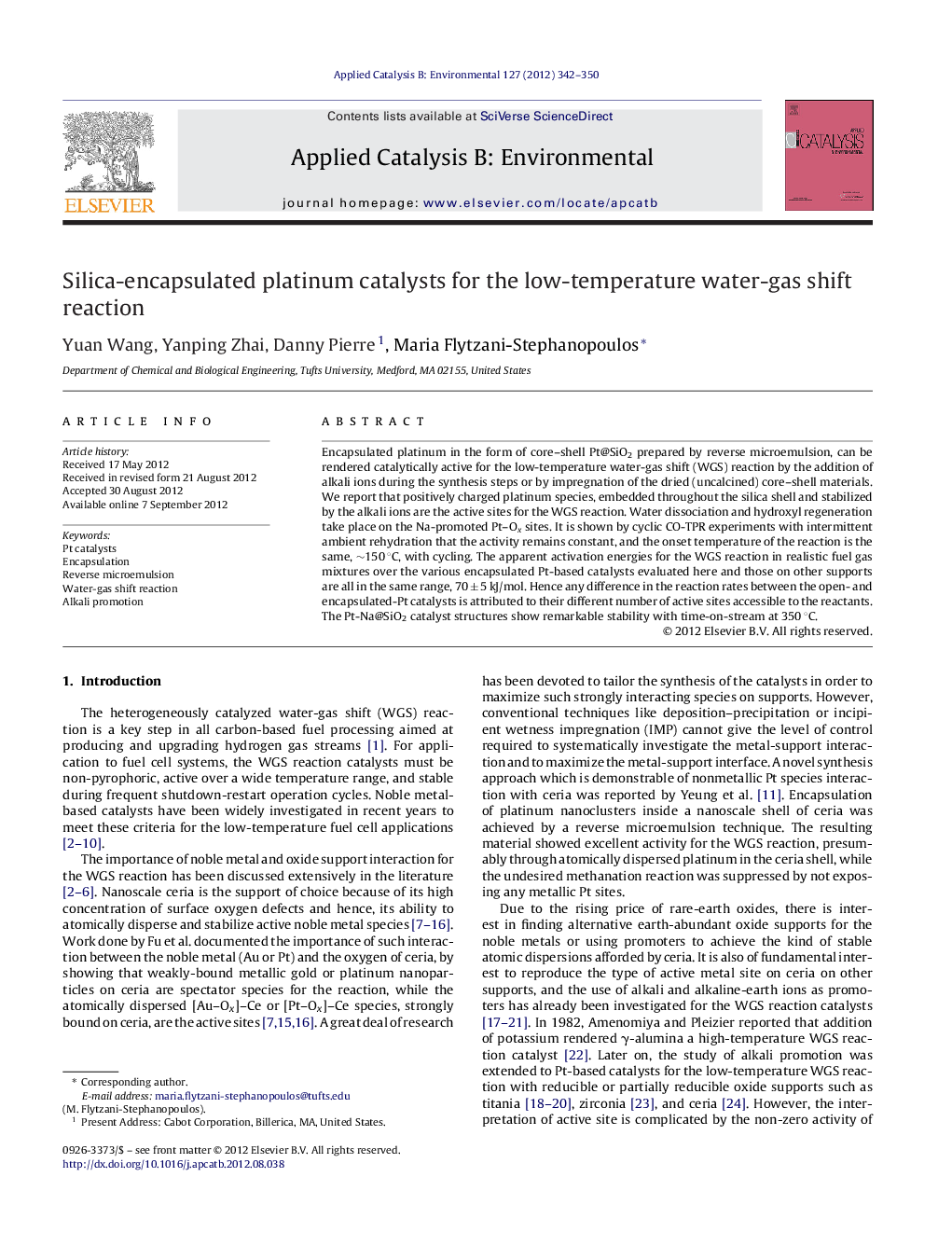 Silica-encapsulated platinum catalysts for the low-temperature water-gas shift reaction