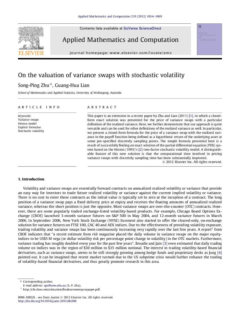 On the valuation of variance swaps with stochastic volatility