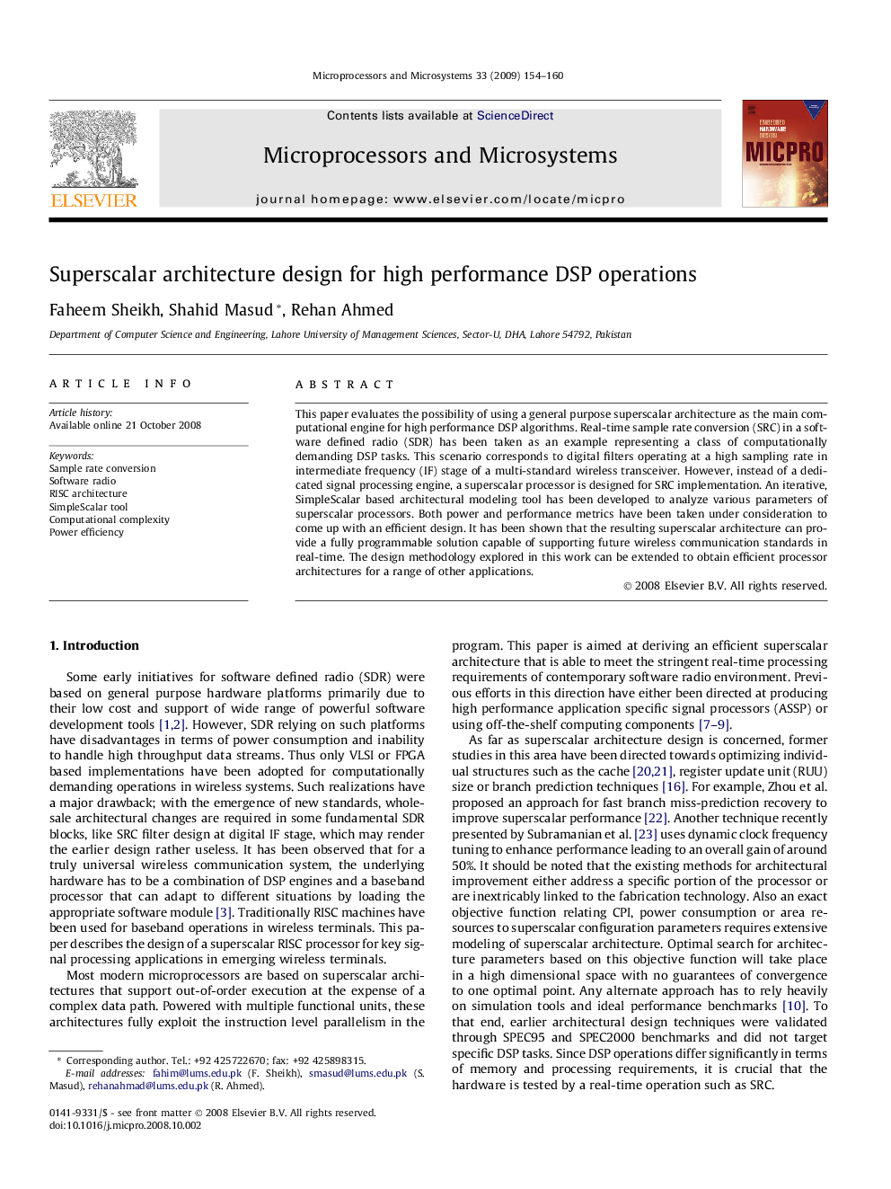 Superscalar architecture design for high performance DSP operations