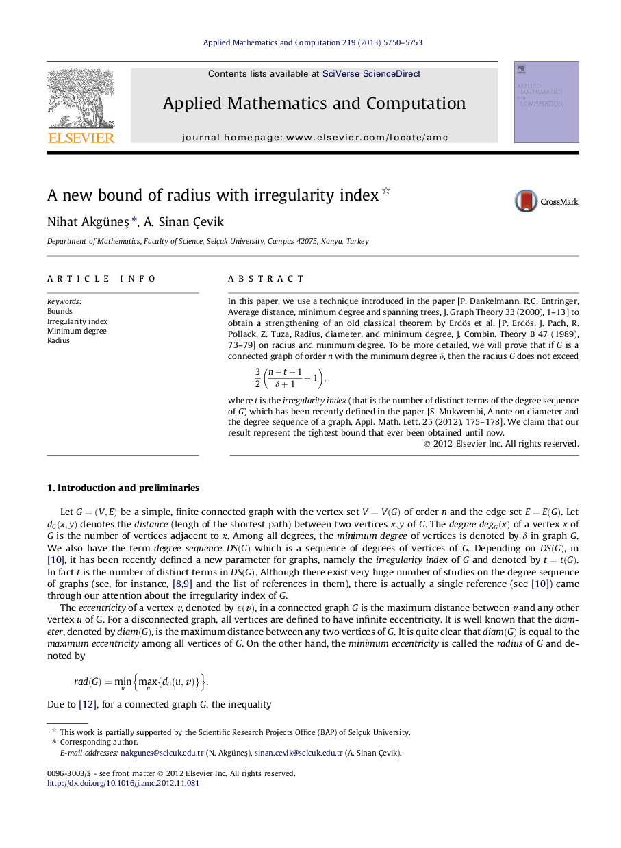 A new bound of radius with irregularity index