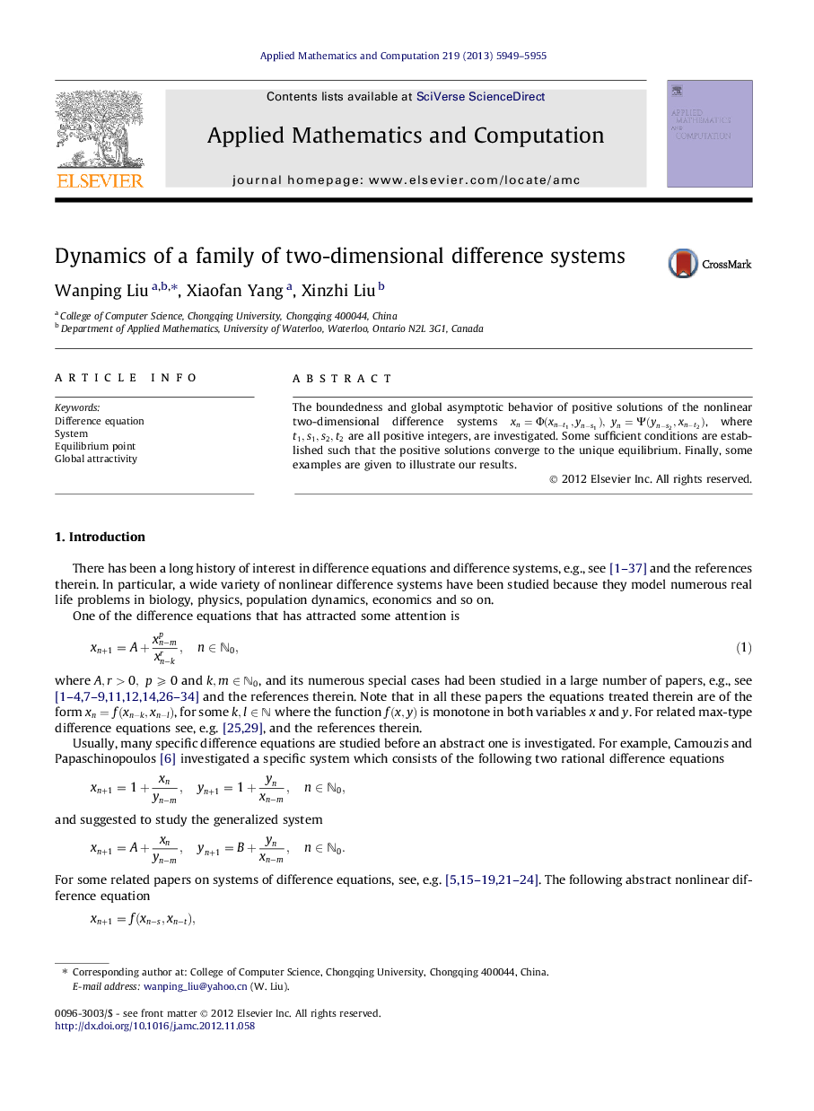 Dynamics of a family of two-dimensional difference systems