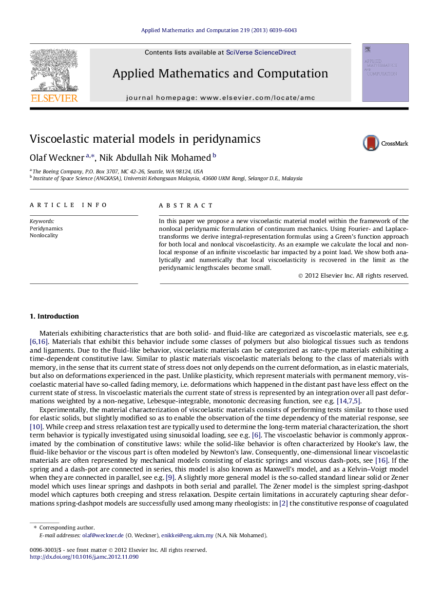 Viscoelastic material models in peridynamics